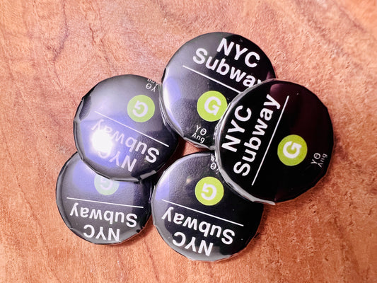 NYC Subway G • Pin Button • 1" (25mm) • Qty 1